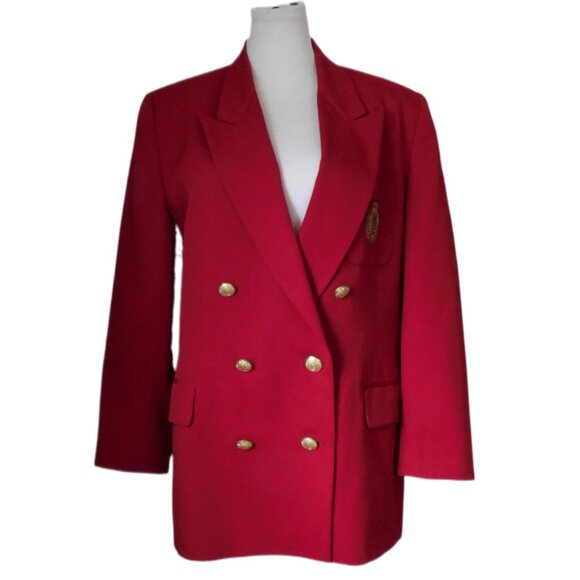 Red Wool Double Crested Logo Blazer Size 14P  Charter Club Gold Buttons Vintage - Picture 1 of 10